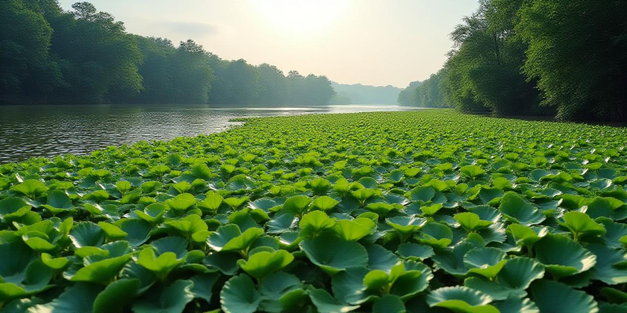 Río congestionado por flora invasora