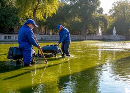 Limpieza de algas invasoras en parques de Madrid